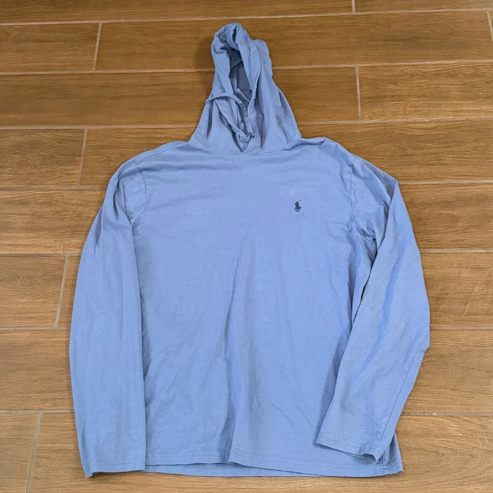 Polo Ralph Lauren Mens Blue Long Sleeve Hooded T-Shirt Pony Logo Size Large